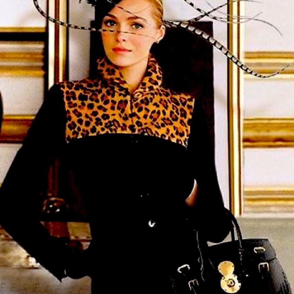 Vtg Ralph Lauren Fall 08 Collection Black Cashmere Leopard Print Cocktail Jacket